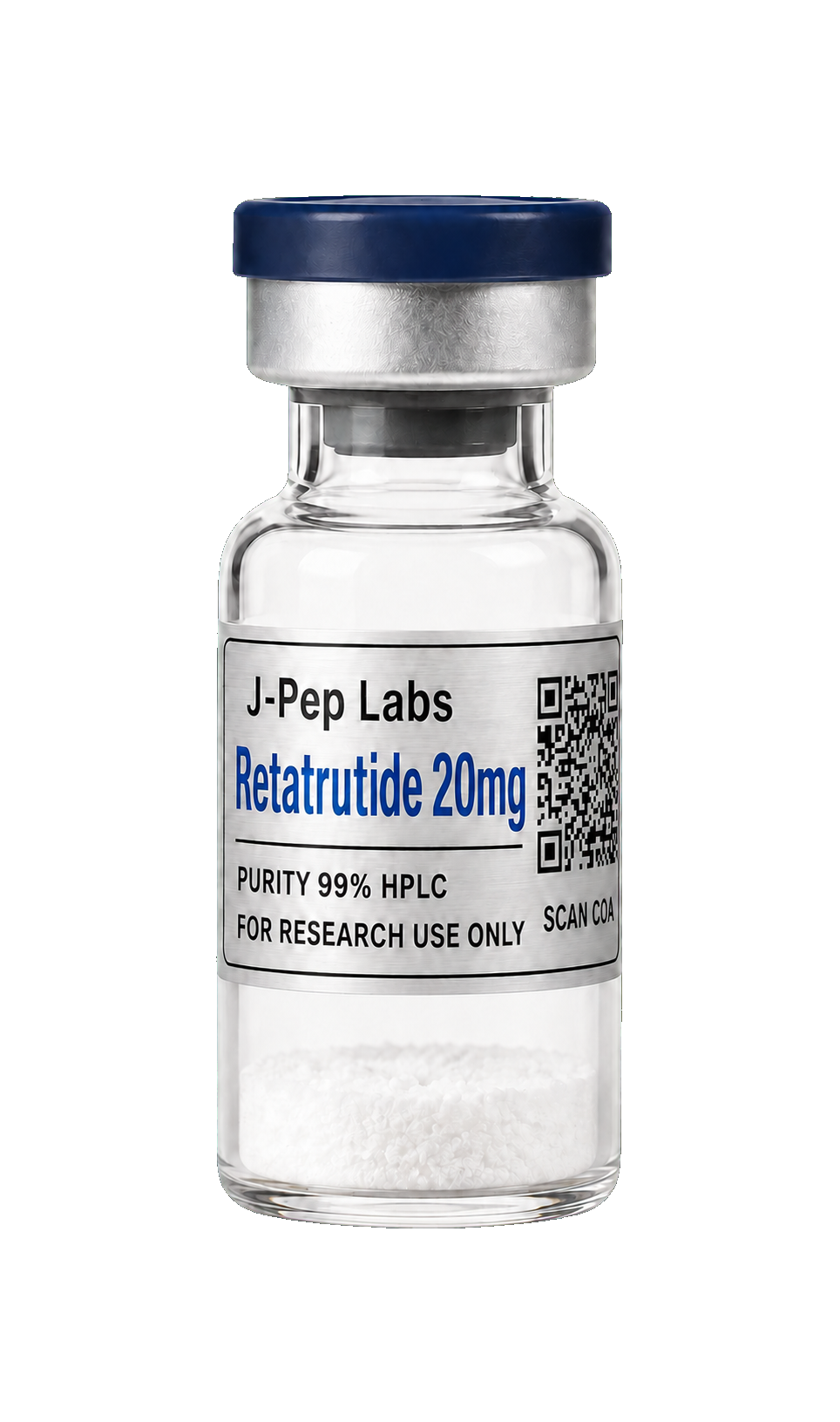 J-Pep Labs Retatrutide 20 mg clear 3 mL vial with matte silver label